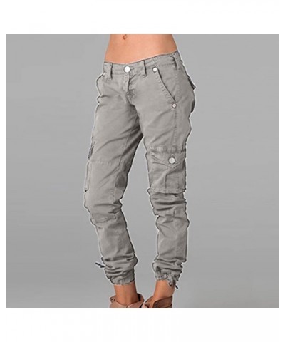 Low Rise Cargo Pants for Women Casual Streetwear Straight Leg Trousers Stretchy Combat Military Pants with Pockets G04-gray $...