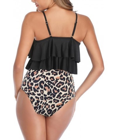 High Waisted Tankini Swimsuits for Women Flounce Top Tummy Control Bathing Suits Slimming Swimwear 03 Black/Beige Leopard $15...