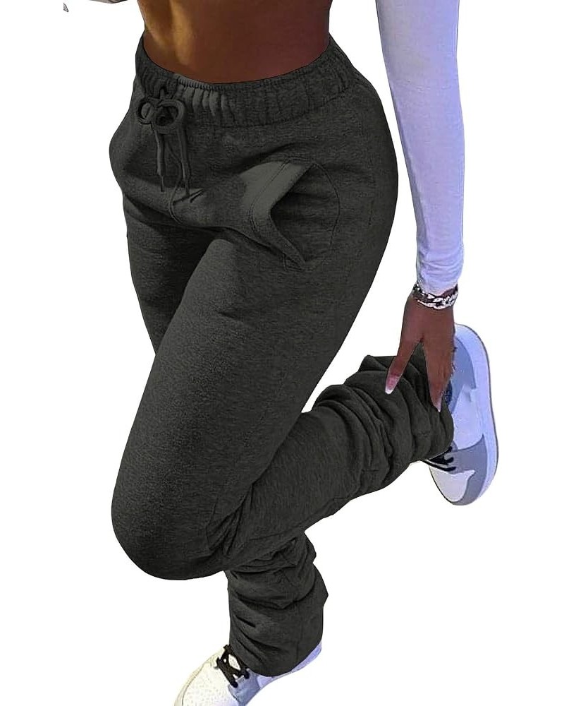 Womens Stacked Fleece Sweatpants Sherpa Lined Thicked Warm Athletic Active Jogger Ruched Lounge Pants 1-dark Grey $15.75 Pants