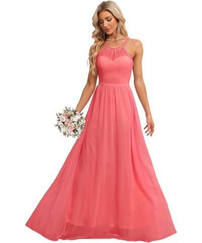 Chiffon Halter Bridesmaid Dresses for Wedding 2024 Long A Line Formal Evening Prom Party Gown Watermelon $25.25 Dresses