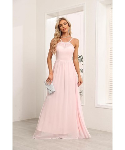 Chiffon Halter Bridesmaid Dresses for Wedding 2024 Long A Line Formal Evening Prom Party Gown Watermelon $25.25 Dresses