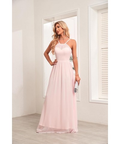 Chiffon Halter Bridesmaid Dresses for Wedding 2024 Long A Line Formal Evening Prom Party Gown Watermelon $25.25 Dresses