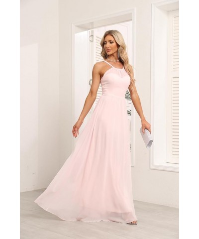 Chiffon Halter Bridesmaid Dresses for Wedding 2024 Long A Line Formal Evening Prom Party Gown Watermelon $25.25 Dresses