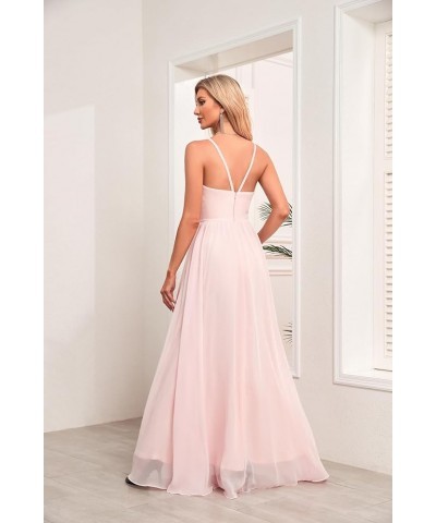 Chiffon Halter Bridesmaid Dresses for Wedding 2024 Long A Line Formal Evening Prom Party Gown Watermelon $25.25 Dresses