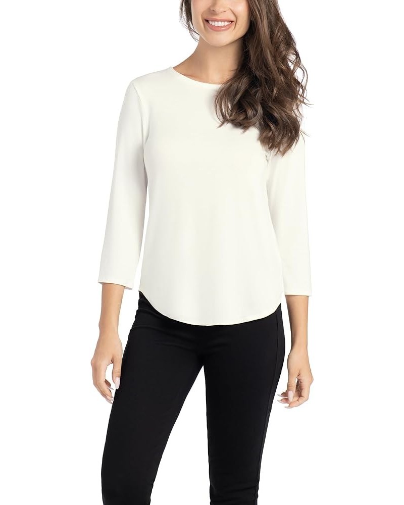 Womens Basic Juliana Crepe 3/4 Sleeve Knit T-Shirt, Solid Shirttail Hem Ivory $23.65 T-Shirts