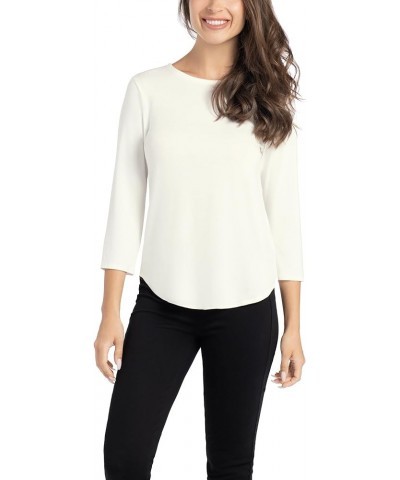 Womens Basic Juliana Crepe 3/4 Sleeve Knit T-Shirt, Solid Shirttail Hem Ivory $23.65 T-Shirts