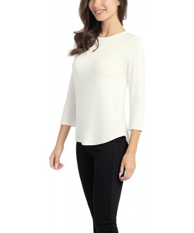 Womens Basic Juliana Crepe 3/4 Sleeve Knit T-Shirt, Solid Shirttail Hem Ivory $23.65 T-Shirts