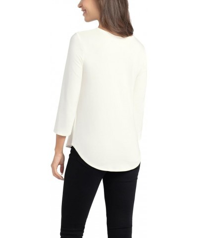 Womens Basic Juliana Crepe 3/4 Sleeve Knit T-Shirt, Solid Shirttail Hem Ivory $23.65 T-Shirts