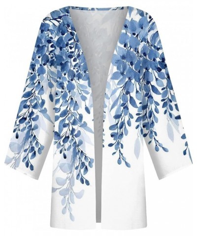 Womens 2024 Summer Floral Printed Cardigan Long Sleeve Kimono Loose Cover Up Casual Blouse Tops Cruise Outfits G Blue $9.43 S...