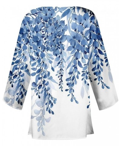 Womens 2024 Summer Floral Printed Cardigan Long Sleeve Kimono Loose Cover Up Casual Blouse Tops Cruise Outfits G Blue $9.43 S...