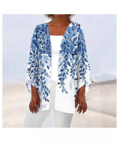 Womens 2024 Summer Floral Printed Cardigan Long Sleeve Kimono Loose Cover Up Casual Blouse Tops Cruise Outfits G Blue $9.43 S...