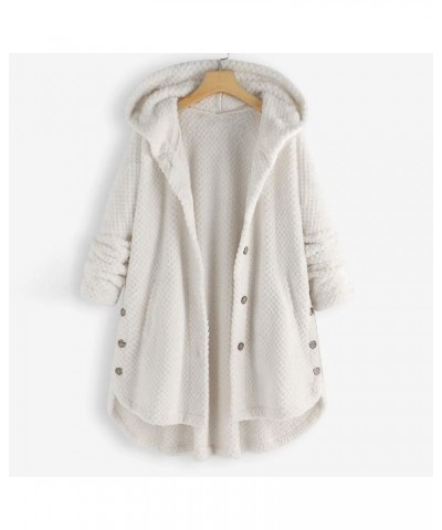 Women Hooded Fuzzy Fleece Coat Button Down Warm Fur Fleece Jacket Outerwear Winter Long Sleeve Cardigan Coat White $10.44 Jac...