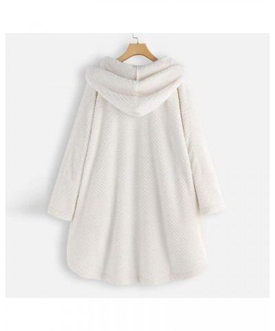 Women Hooded Fuzzy Fleece Coat Button Down Warm Fur Fleece Jacket Outerwear Winter Long Sleeve Cardigan Coat White $10.44 Jac...