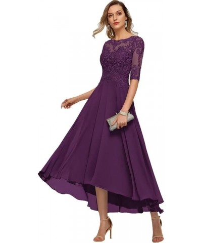 Mother of The Bride Dresses for Wedding 1/2 Sleeves High Low Chiffon Scoop Neck Formal Evening Dresses Grape $34.49 Dresses