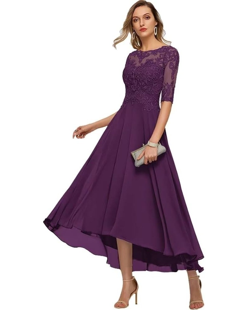 Mother of The Bride Dresses for Wedding 1/2 Sleeves High Low Chiffon Scoop Neck Formal Evening Dresses Grape $34.49 Dresses