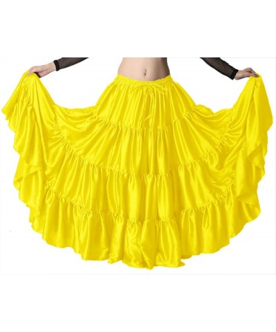 Women's Satin 12 Yard 4 Tiered Gypsy Belly Dance Skirt Flamenco Lemon Yellow $21.11 Skirts