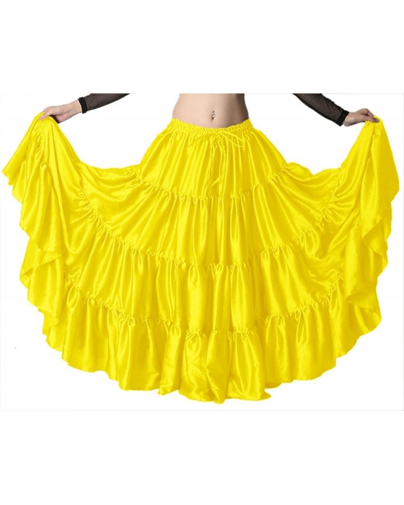 Women's Satin 12 Yard 4 Tiered Gypsy Belly Dance Skirt Flamenco Lemon Yellow $21.11 Skirts