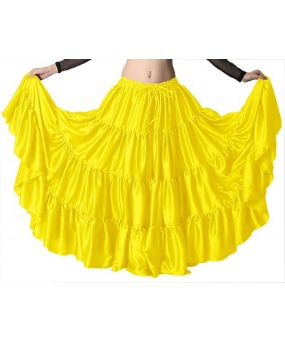 Women's Satin 12 Yard 4 Tiered Gypsy Belly Dance Skirt Flamenco Lemon Yellow $21.11 Skirts