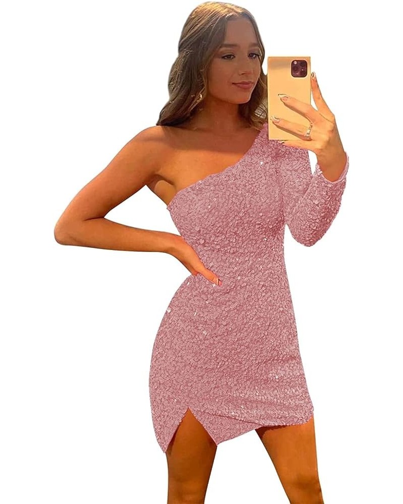 Halter Short Tight Homecoming Dresses for Teens Sparkly Bodycon Cocktail Party Gowns YZTS071 B-dusty Rose $29.67 Dresses