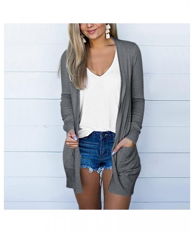 Women Long Sleeve Midi Long Cardigan Sweater Plus Size Open Front Lightweight Fall Outerwear Coat with Pockets 01-grey $10.08...