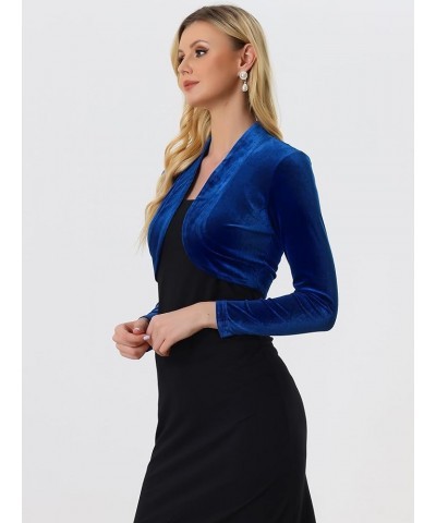 Women's Long Sleeve Velvet Shrug Cocktail Party Open Front Cropped Bolero Cardigan Top Royal Blue $22.41 Sweaters