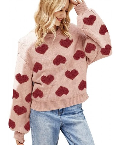 Valentine Heart Sweater for Women Valentine's Day Love Graphic Long Sleeve Pullover Tops Knitted Pullover Sweaters Pink-3 $11...