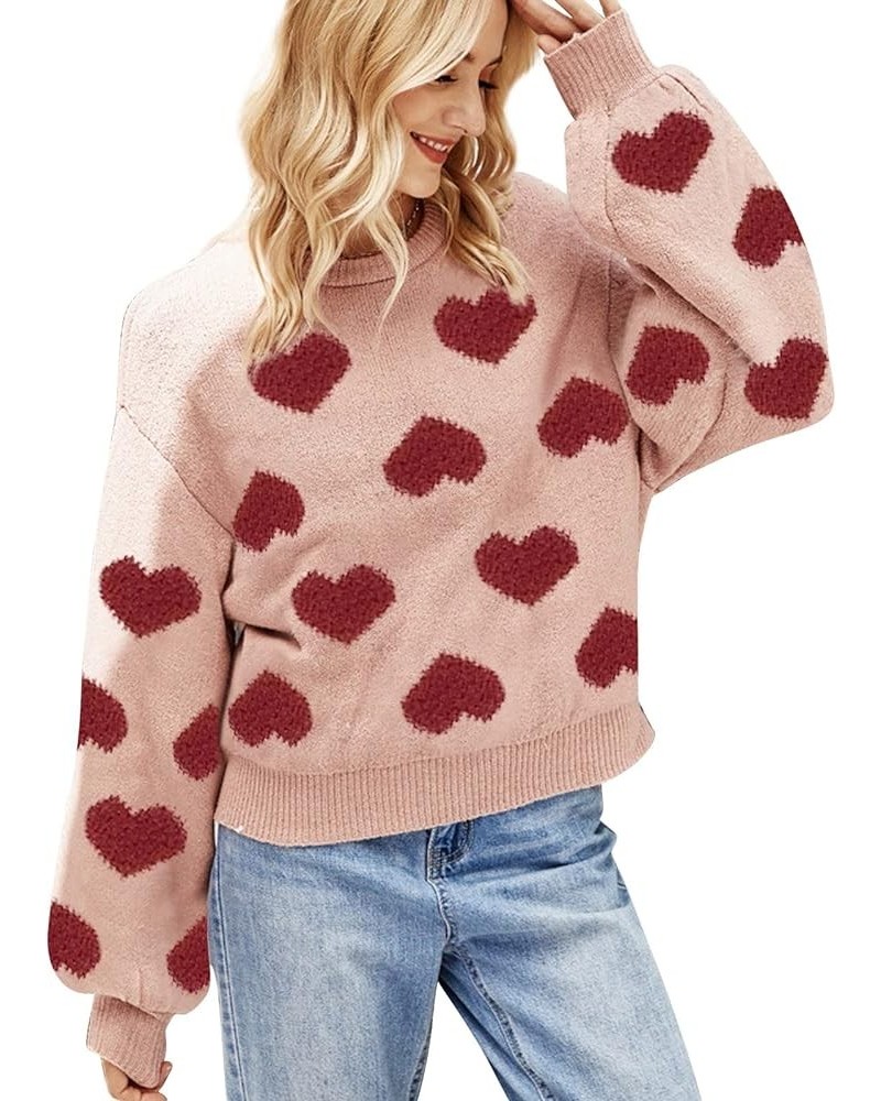 Valentine Heart Sweater for Women Valentine's Day Love Graphic Long Sleeve Pullover Tops Knitted Pullover Sweaters Pink-3 $11...