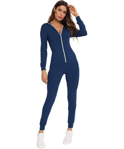 Womens Pajamas Jumpsuits Zip-up Hoodie Union Jumpsuit Romper Long Sleeve Sexy Onesie Bodysuits One Piece Sleepwear Navy Blue ...