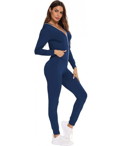 Womens Pajamas Jumpsuits Zip-up Hoodie Union Jumpsuit Romper Long Sleeve Sexy Onesie Bodysuits One Piece Sleepwear Navy Blue ...