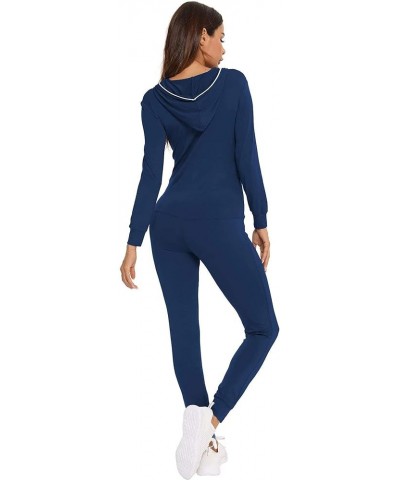 Womens Pajamas Jumpsuits Zip-up Hoodie Union Jumpsuit Romper Long Sleeve Sexy Onesie Bodysuits One Piece Sleepwear Navy Blue ...