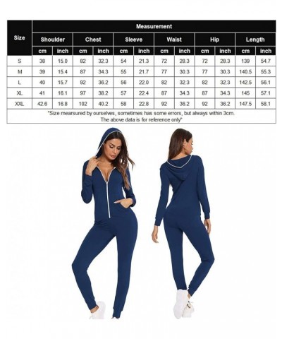 Womens Pajamas Jumpsuits Zip-up Hoodie Union Jumpsuit Romper Long Sleeve Sexy Onesie Bodysuits One Piece Sleepwear Navy Blue ...