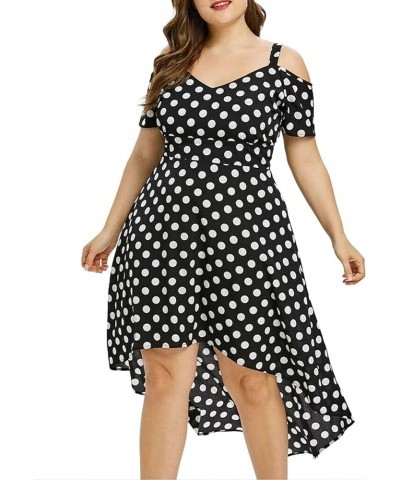 Womens Plus Size Polka Dot Print Midi Dress Button Lace-Up Waist V-Neck Flowy Loose Elegant Casual Summer Dress 1-black $13.5...