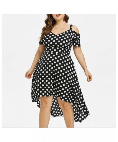 Womens Plus Size Polka Dot Print Midi Dress Button Lace-Up Waist V-Neck Flowy Loose Elegant Casual Summer Dress 1-black $13.5...