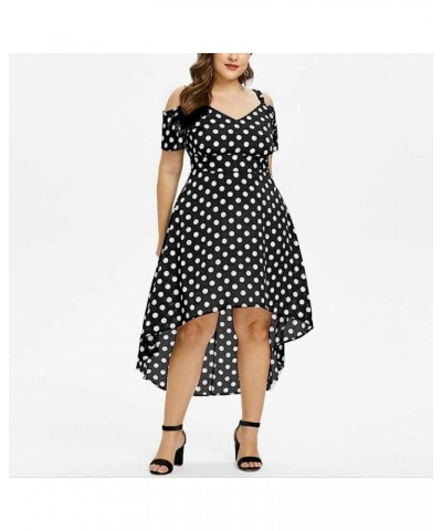 Womens Plus Size Polka Dot Print Midi Dress Button Lace-Up Waist V-Neck Flowy Loose Elegant Casual Summer Dress 1-black $13.5...