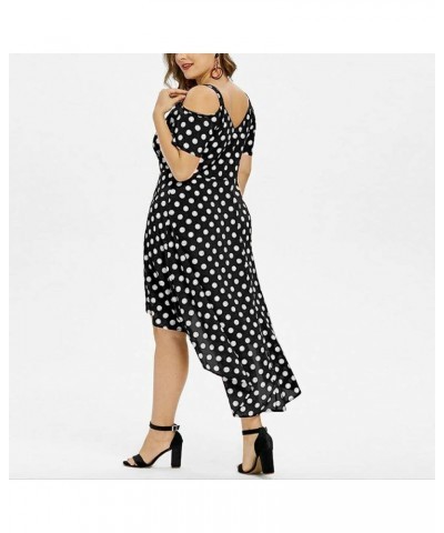 Womens Plus Size Polka Dot Print Midi Dress Button Lace-Up Waist V-Neck Flowy Loose Elegant Casual Summer Dress 1-black $13.5...