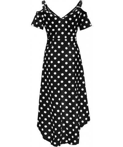 Womens Plus Size Polka Dot Print Midi Dress Button Lace-Up Waist V-Neck Flowy Loose Elegant Casual Summer Dress 1-black $13.5...