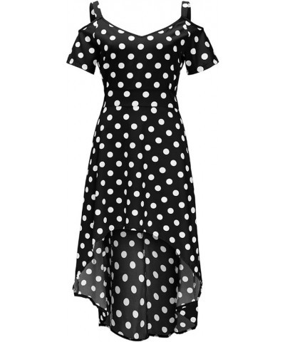 Womens Plus Size Polka Dot Print Midi Dress Button Lace-Up Waist V-Neck Flowy Loose Elegant Casual Summer Dress 1-black $13.5...