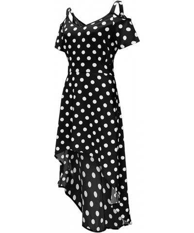 Womens Plus Size Polka Dot Print Midi Dress Button Lace-Up Waist V-Neck Flowy Loose Elegant Casual Summer Dress 1-black $13.5...