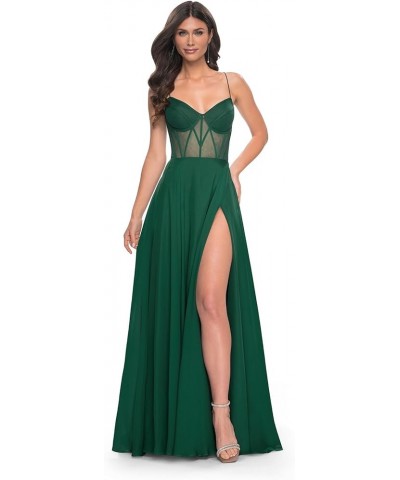 Prom Dresses Long for Women with Slit Chiffon A-Line Corset Spaghetti Straps Formal Evening Gown Champagne $35.25 Dresses