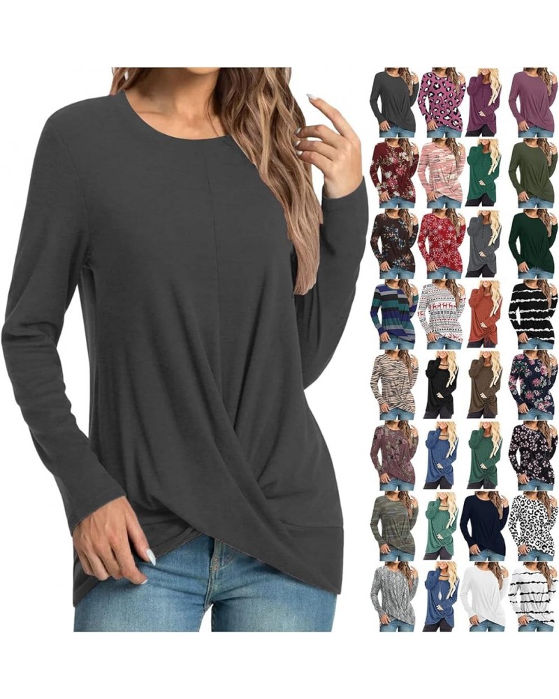 Womens Casual Tunic Tops For Leggings Long Sleeve Front Twist Knot T Shirts Cute Long Tshirt Dressy Blouse Loose Fit A1_gray ...