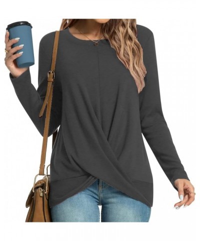 Womens Casual Tunic Tops For Leggings Long Sleeve Front Twist Knot T Shirts Cute Long Tshirt Dressy Blouse Loose Fit A1_gray ...