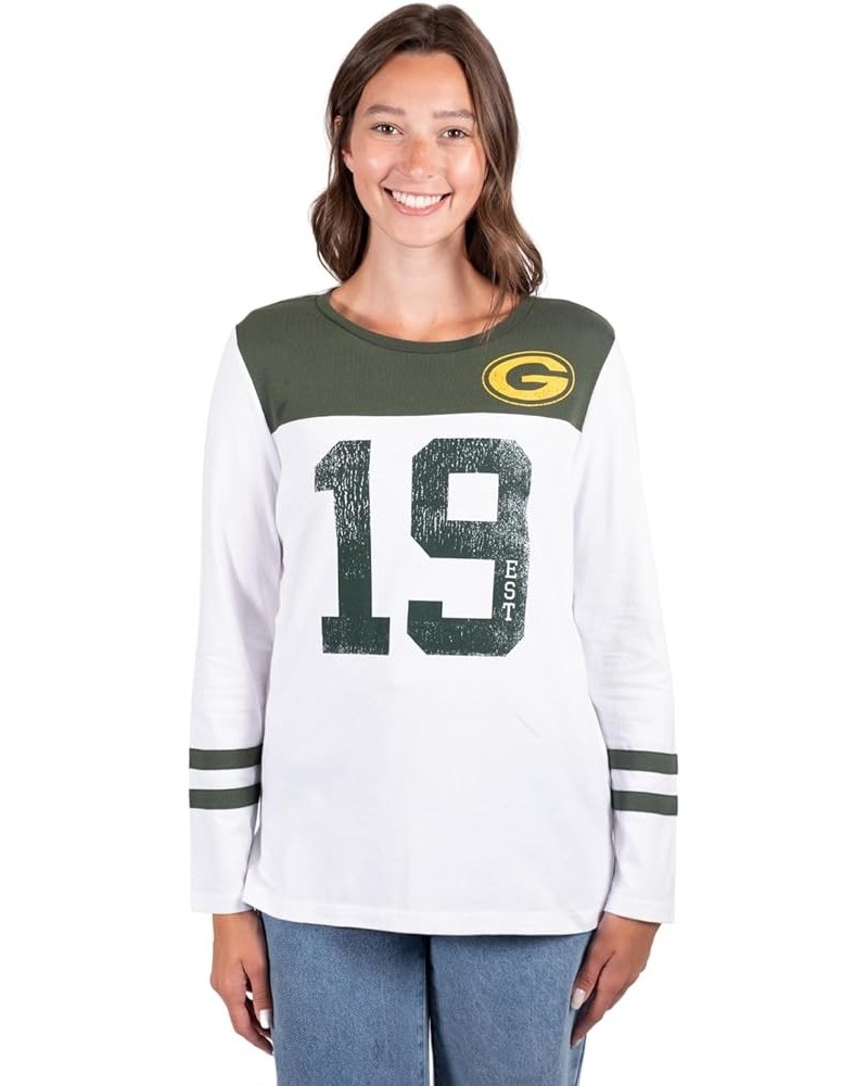 NFL Women's Super Soft Raglan Vintage Baseball T-Shirt Green Bay Packers White Updated $19.35 T-Shirts