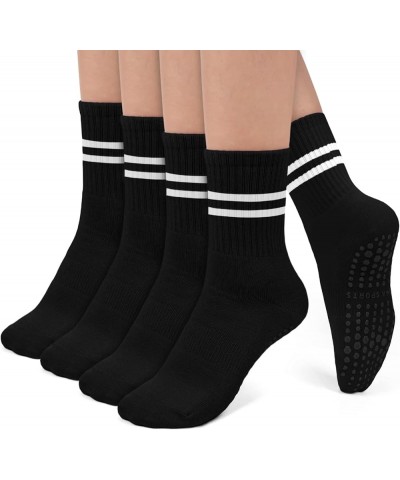 Pilates Socks Yoga Socks with Grips for Women Non-Slip Grip Socks for Pure Barre, Ballet, Dance, Workout, Hospital 4 Black- 4...