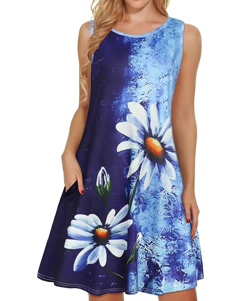 Women's Summer Dresses 2024 Beach Casual Sleeveless Floral Print Tank Loose Sundress with Pocket Blue Flower $16.79 Dresses