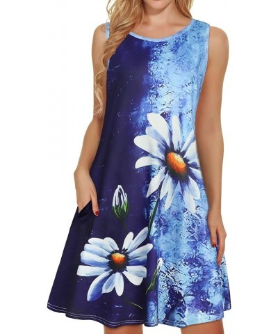 Women's Summer Dresses 2024 Beach Casual Sleeveless Floral Print Tank Loose Sundress with Pocket Blue Flower $16.79 Dresses