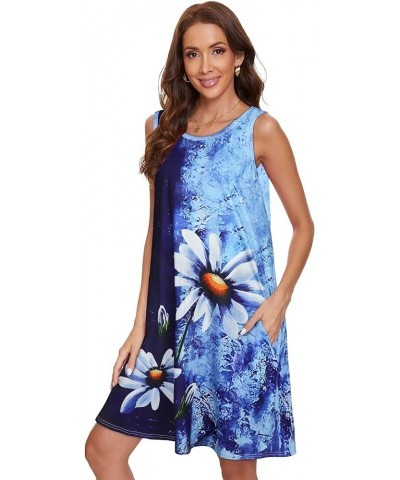 Women's Summer Dresses 2024 Beach Casual Sleeveless Floral Print Tank Loose Sundress with Pocket Blue Flower $16.79 Dresses