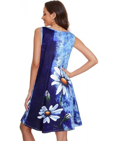 Women's Summer Dresses 2024 Beach Casual Sleeveless Floral Print Tank Loose Sundress with Pocket Blue Flower $16.79 Dresses