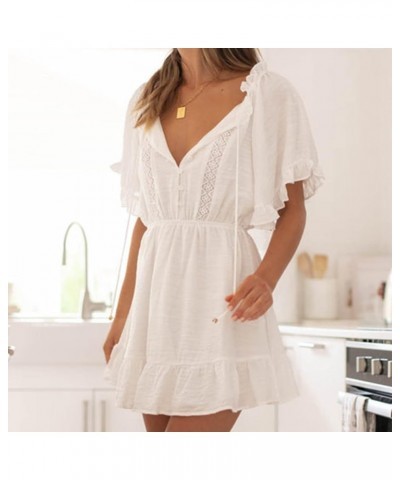 Women Summer Short Sleeve Dresses Casual Crew Neck Leopard Floral Mini Dress Ruffle Loose Flowy Short Dress 2-white $11.50 Dr...