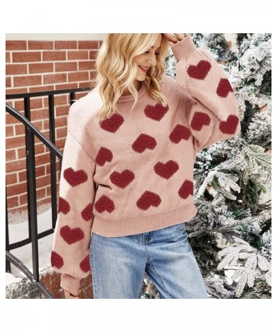 Valentine Heart Sweater for Women Valentine's Day Love Graphic Long Sleeve Pullover Tops Knitted Pullover Sweaters Pink-3 $11...