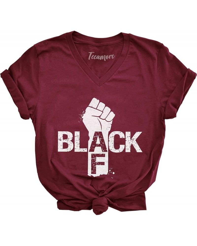 Black AF Shirts Black History Top Proud African American Tees Black Pride Outfit Womens V Neck - Maroon $12.74 T-Shirts